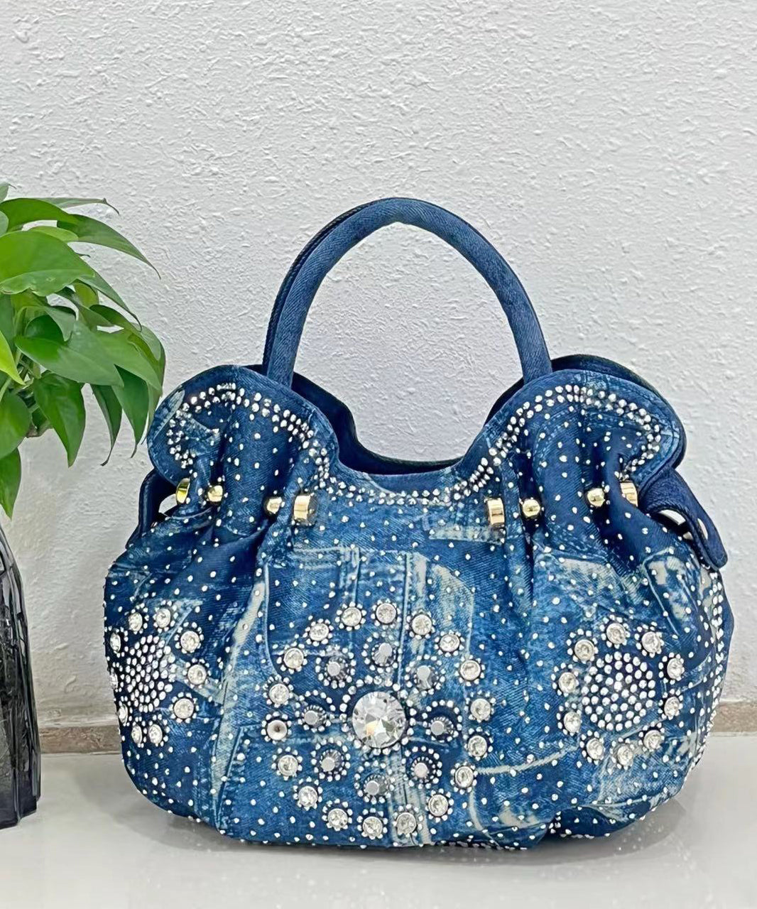 Sac fourre-tout en denim solide et durable avec zircon bleu fin - Amawinc