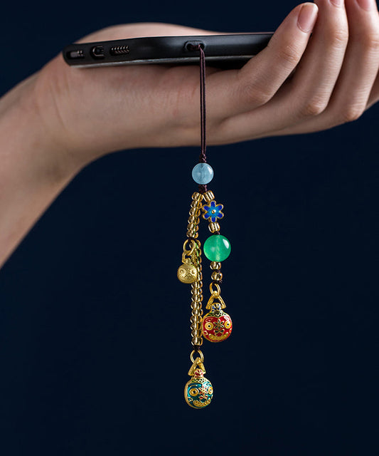 Chaînes de téléphone fines en jade doré antique brun émaillé couleur or - Amawinc