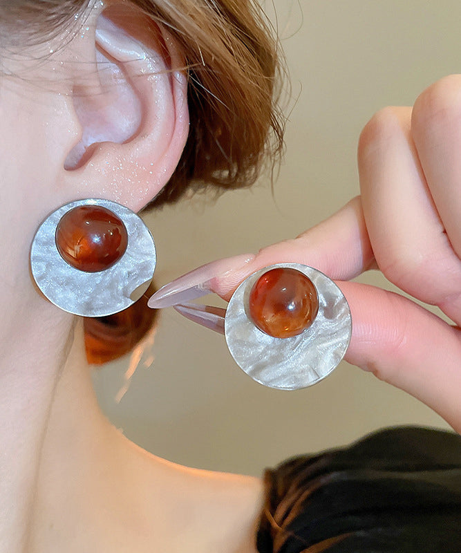 Boucles d'oreilles à tige en résine et alliage de café fin, motif géométrique circulaire - Amawinc