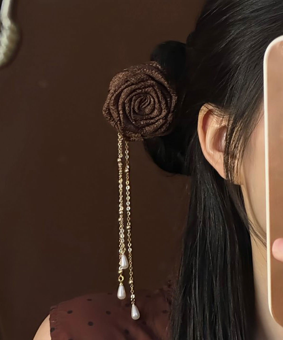 Épingle à cheveux à pompon en bois et perles de café fin - Amawinc