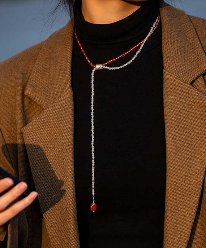 Collier de perles graduées en alliage de couleur fine à double couche et pierres précieuses - Amawinc