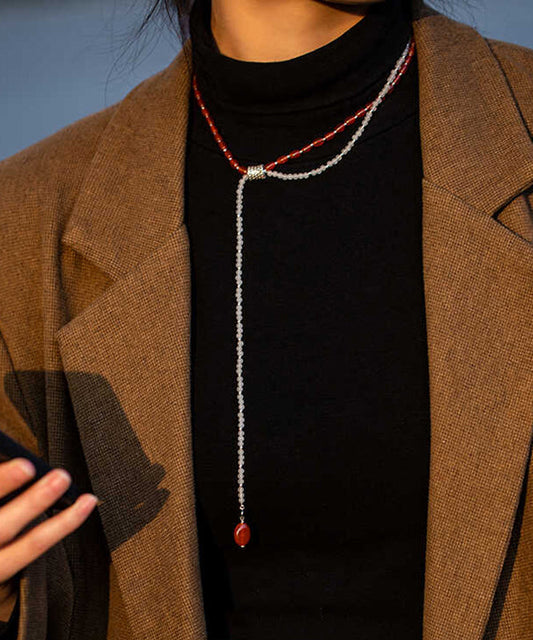 Collier de perles graduées en alliage de couleur fine à double couche et pierres précieuses - Amawinc