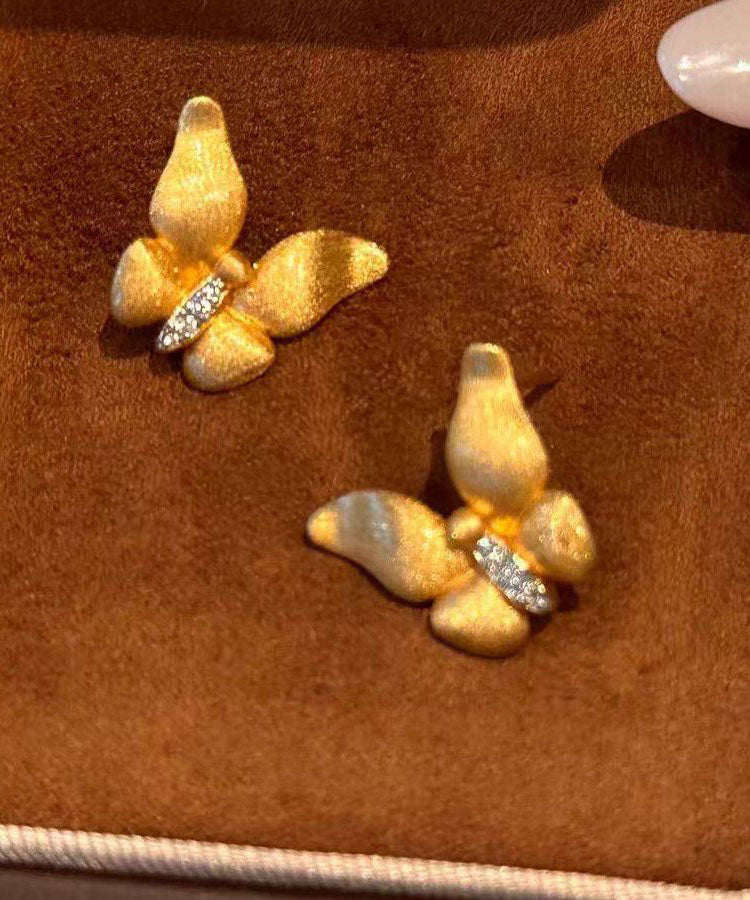 Boucles d'oreilles papillon en or fin et zircon Dharma ancien Dharma, or fin, clous d'oreilles pendants. - Amawinc