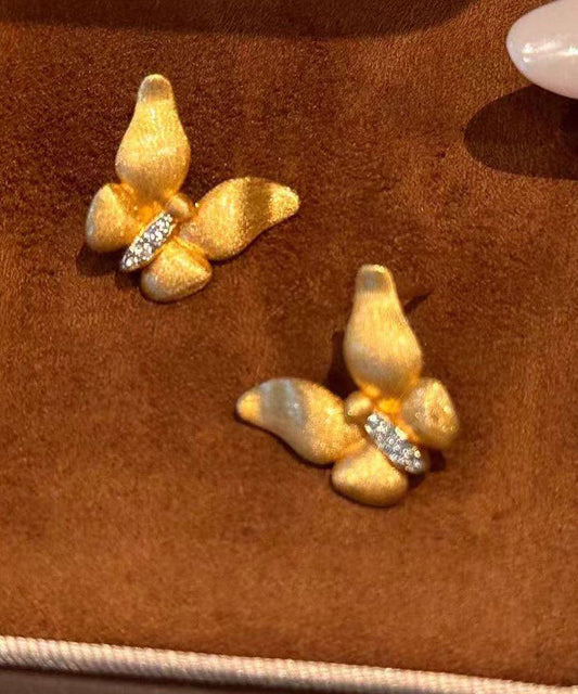 Boucles d'oreilles papillon en or fin et zircon Dharma ancien Dharma, or fin, clous d'oreilles pendants. - Amawinc