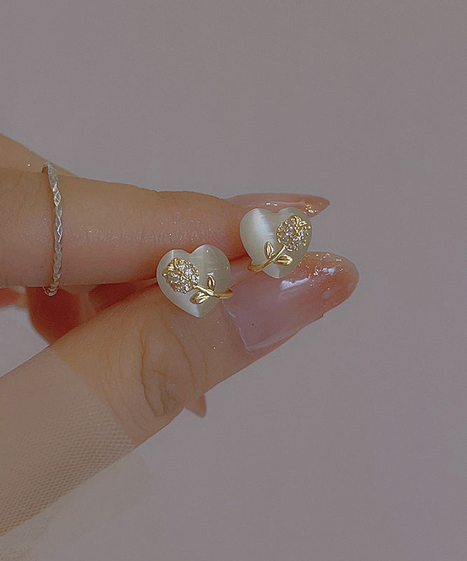 Boucles d'oreilles à tige en alliage de cuivre doré fin avec motif floral œil de chat - Amawinc