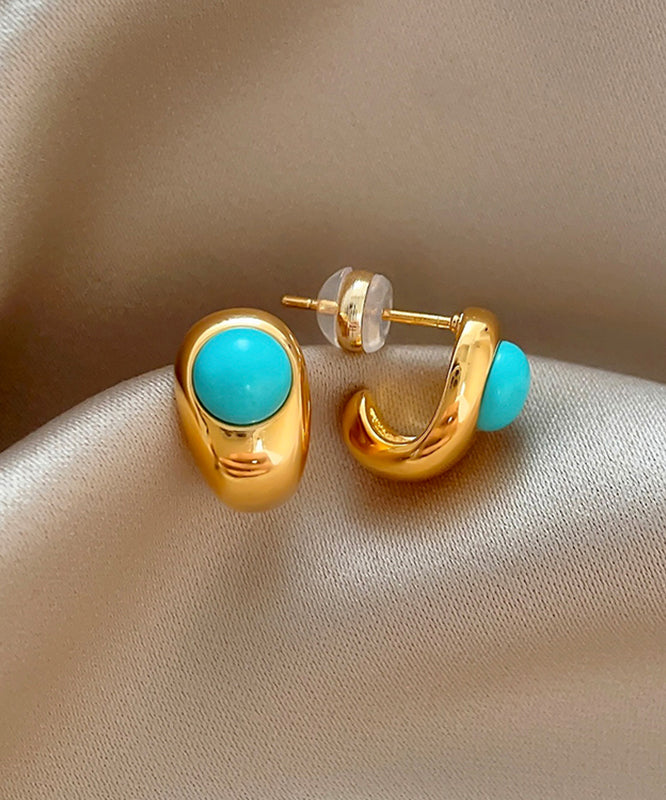 Boucles d'oreilles à tige en forme de C avec turquoise et alliage de cuivre doré fin - Amawinc