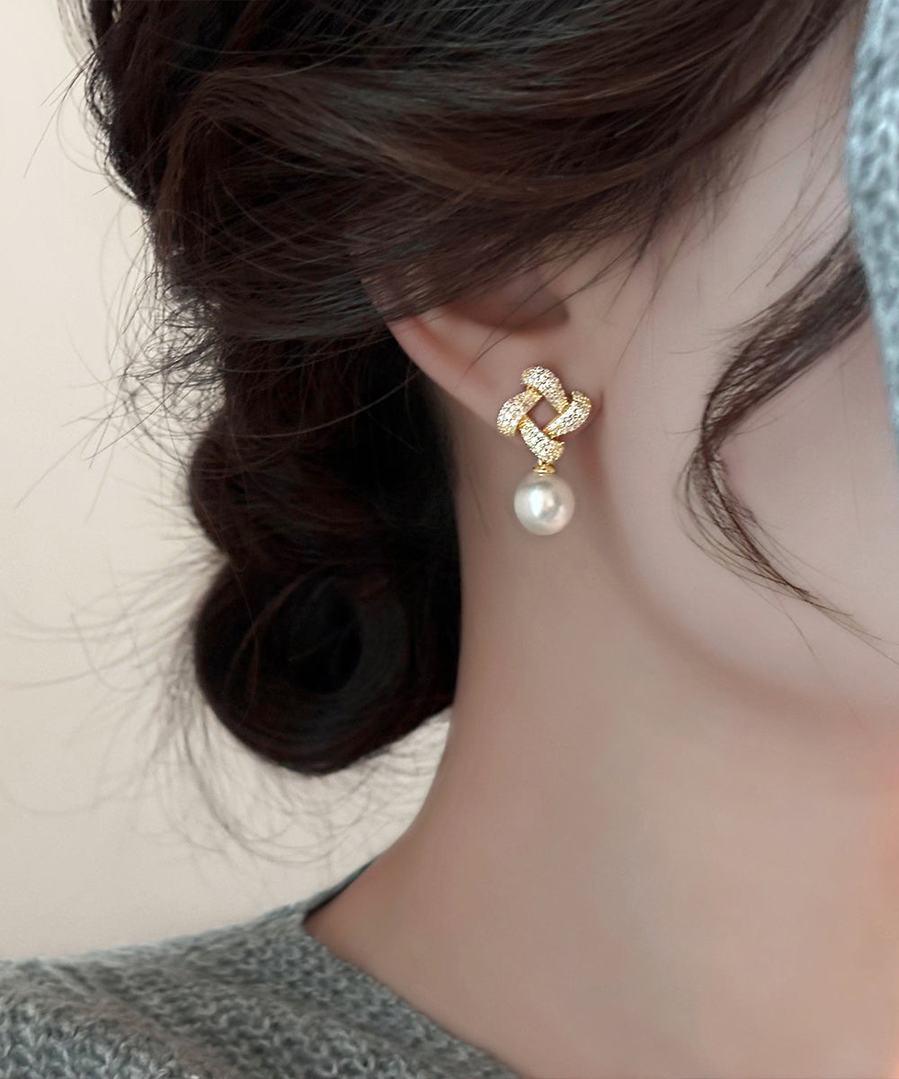 Boucles d'oreilles pendantes carrées en or fin, cuivre et zircons - Amawinc