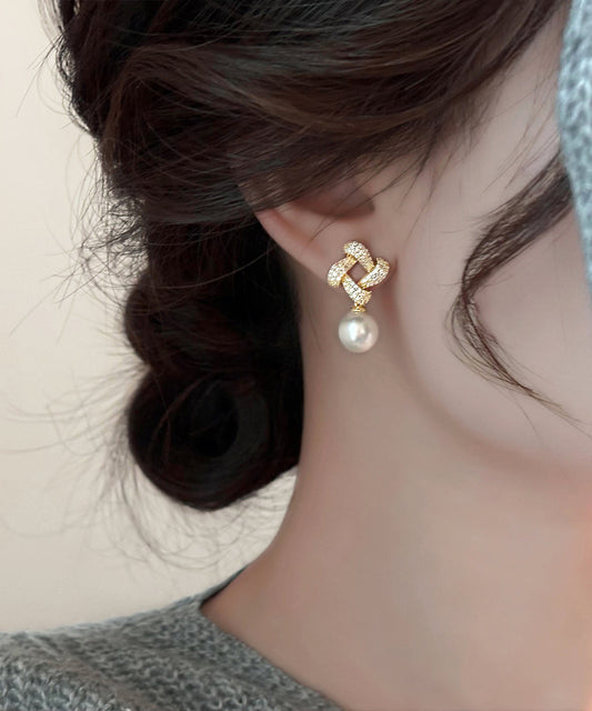 Boucles d'oreilles pendantes carrées en or fin, cuivre et zircons - Amawinc