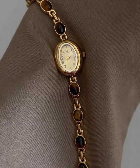 Montres à mouvement à quartz en verre trempé et alliage métallique doré fin - Amawinc