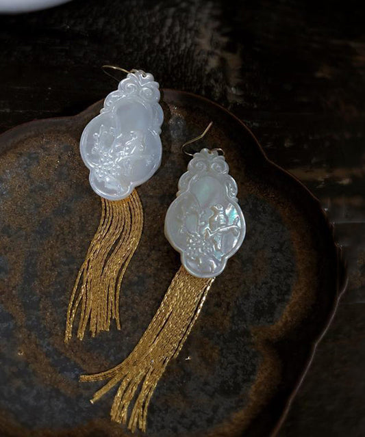Boucles d'oreilles pendantes en argent sterling et or fin avec pampilles en forme de coquillage et de pie - Amawinc