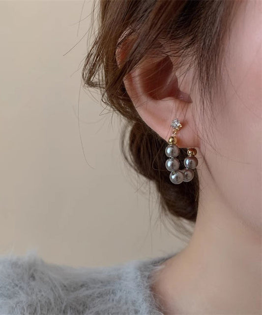 Boucles d'oreilles créoles en alliage de cuivre gris fin avec perles - Amawinc