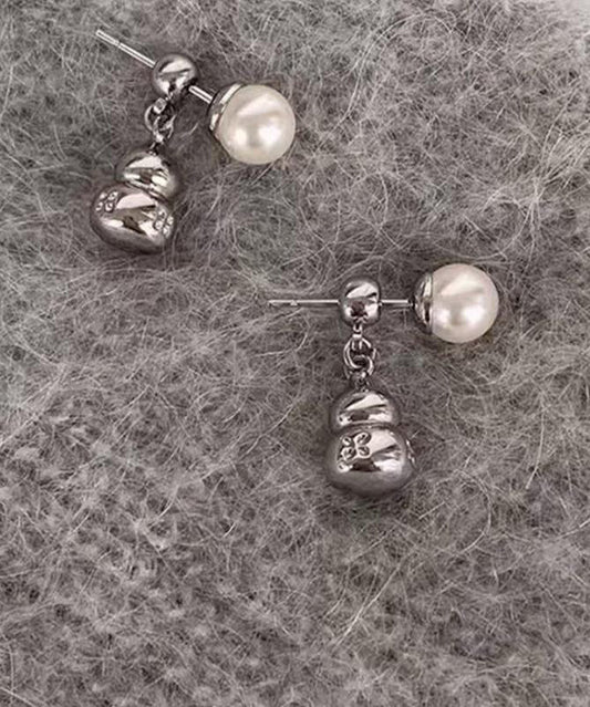 Boucles d'oreilles à tige en argent sterling avec perles grises fines - Amawinc