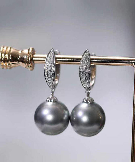 Boucles d'oreilles pendantes en argent sterling gris fin, zircon et perle - Amawinc