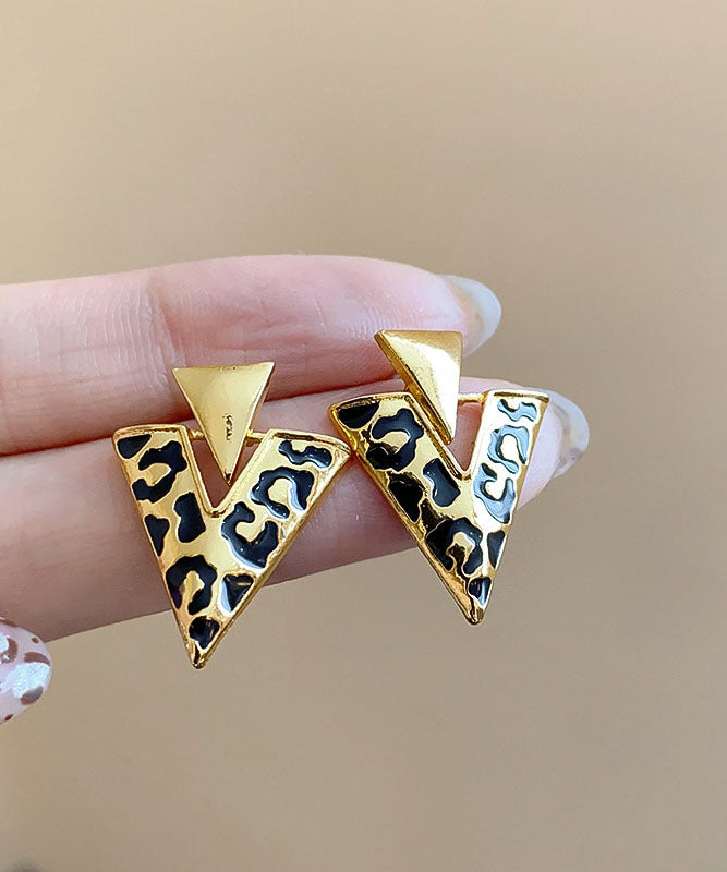 Boucles d'oreilles à tige triangulaires en alliage de résine émaillée léopard fin - Amawinc