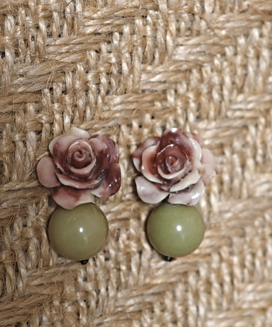 Boucles d'oreilles pendantes en alliage de cuivre vert clair avec motif floral et coquillage tie-dye - Amawinc