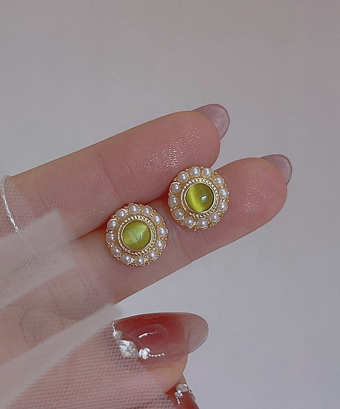 Boucles d'oreilles à tige en alliage de cuivre vert clair avec perles de zircon - Amawinc
