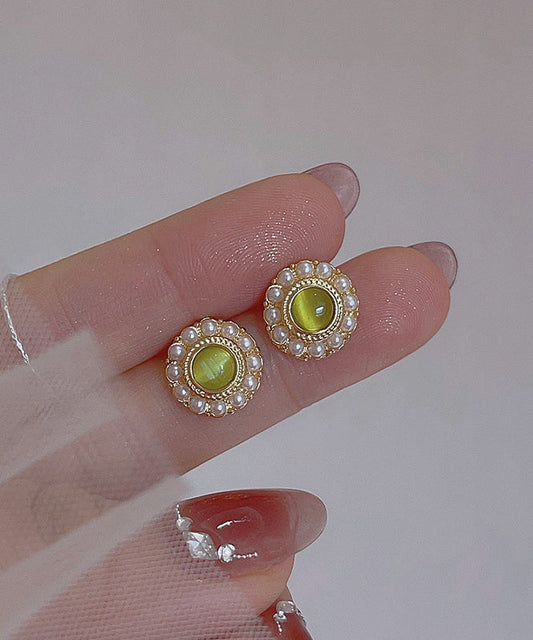 Boucles d'oreilles à tige en alliage de cuivre vert clair avec perles de zircon - Amawinc