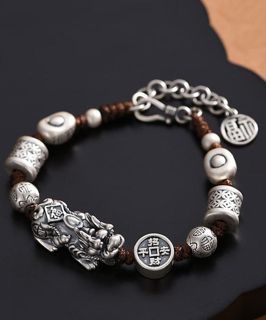 Bracelet à breloques en argent sterling et soie pour homme, motif animal sauvage mythique - Amawinc