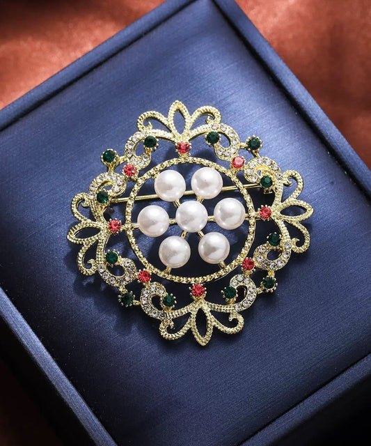 Broches creuses en alliage multicolore fin avec perles et flocons de neige en zircon - Amawinc