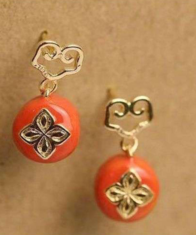 Boucles d'oreilles pendantes en argent sterling orange avec surdorure et motif kaki Ruyi - Amawinc