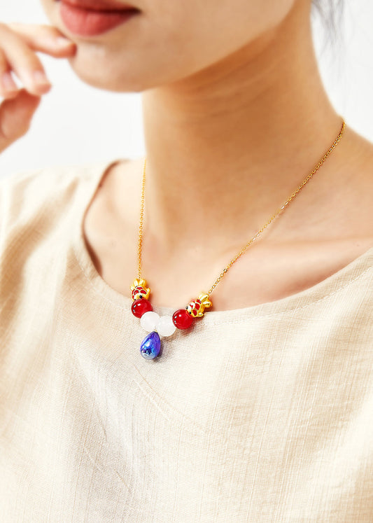 Collier avec pendentif en pierre précieuse, goutte d'eau bleue paon fine - Amawinc