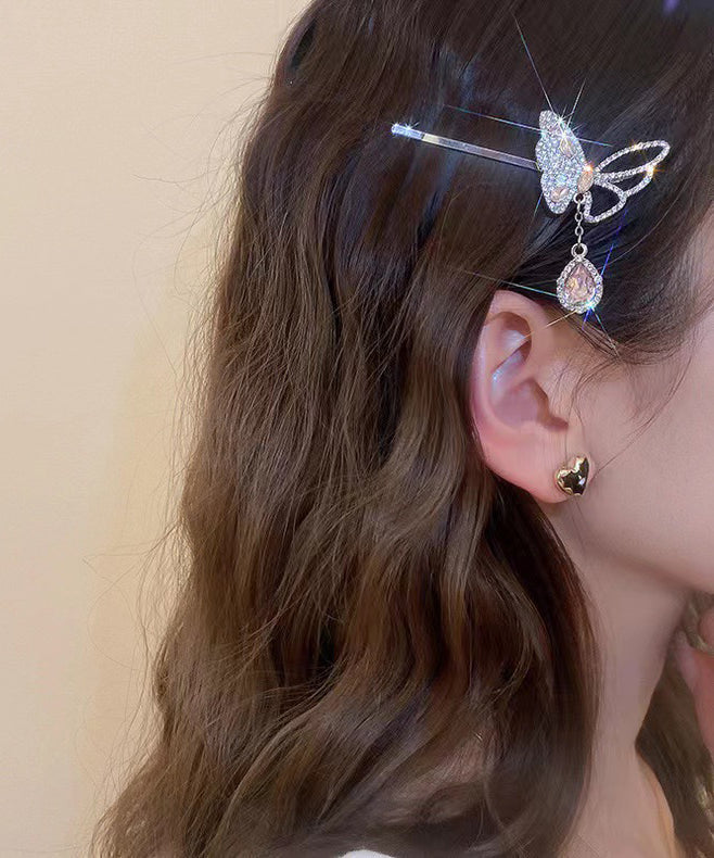 Épingle à cheveux en alliage de zirconium rose fin, motif papillon et goutte d'eau - Amawinc