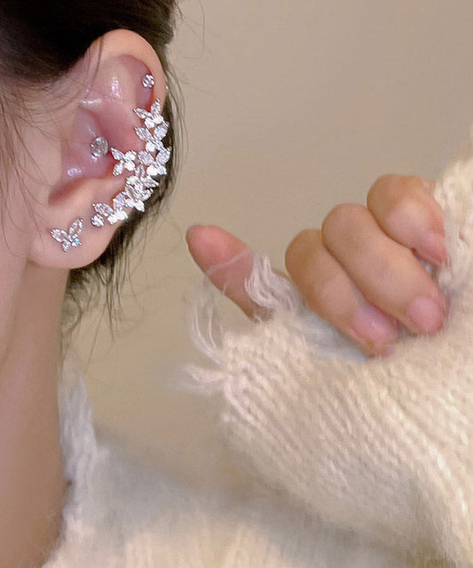Boucles d'oreilles à tige florales en alliage de soie fine et zircon - Amawinc