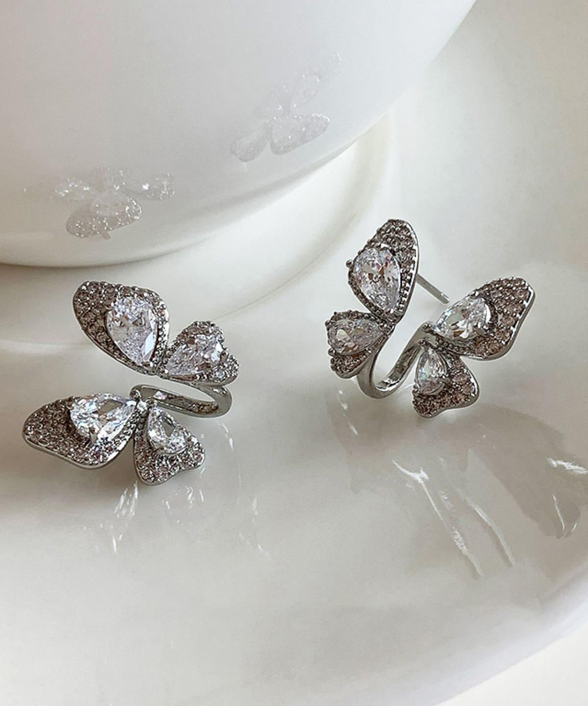 Boucles d'oreilles papillon en alliage de cuivre et zircon en soie fine - Amawinc