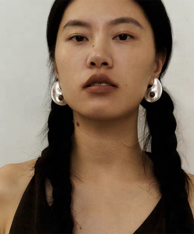 Boucles d'oreilles créoles en soie fine, cuivre et verre, croissant de lune - Amawinc