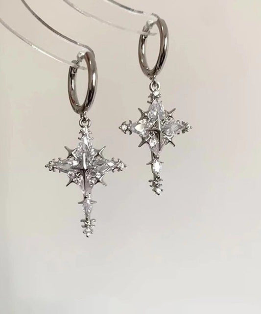 Boucles d'oreilles pendantes flocon de neige en soie fine, cuivre doré et zircon - Amawinc