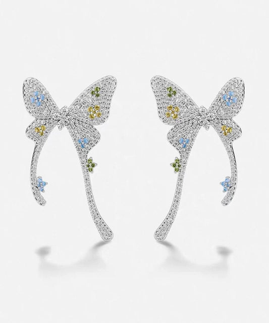 Boucles d'oreilles papillon en soie fine, cuivre surdoré et zircon - Amawinc