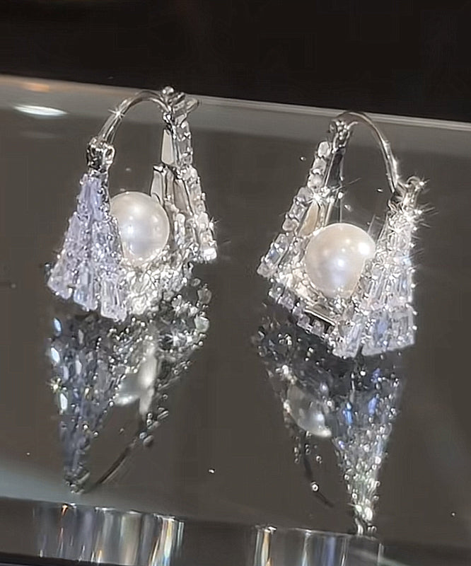 Boucles d'oreilles créoles en argent sterling et perles de zircon pour sac à main - Amawinc