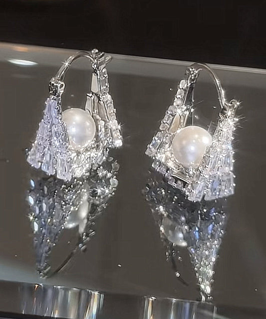 Boucles d'oreilles créoles en argent sterling et perles de zircon pour sac à main - Amawinc