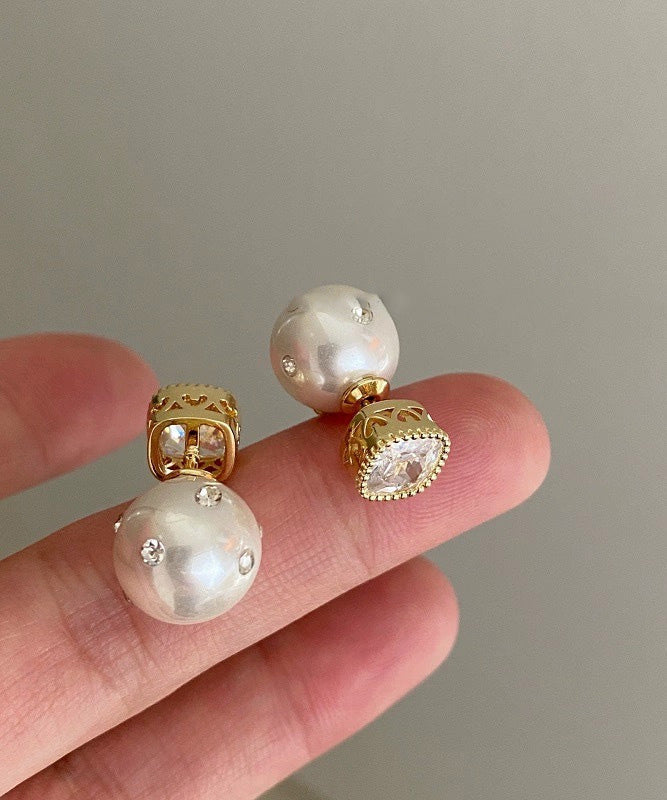Boucles d'oreilles à tige en cuivre blanc et perles de zircon - Amawinc