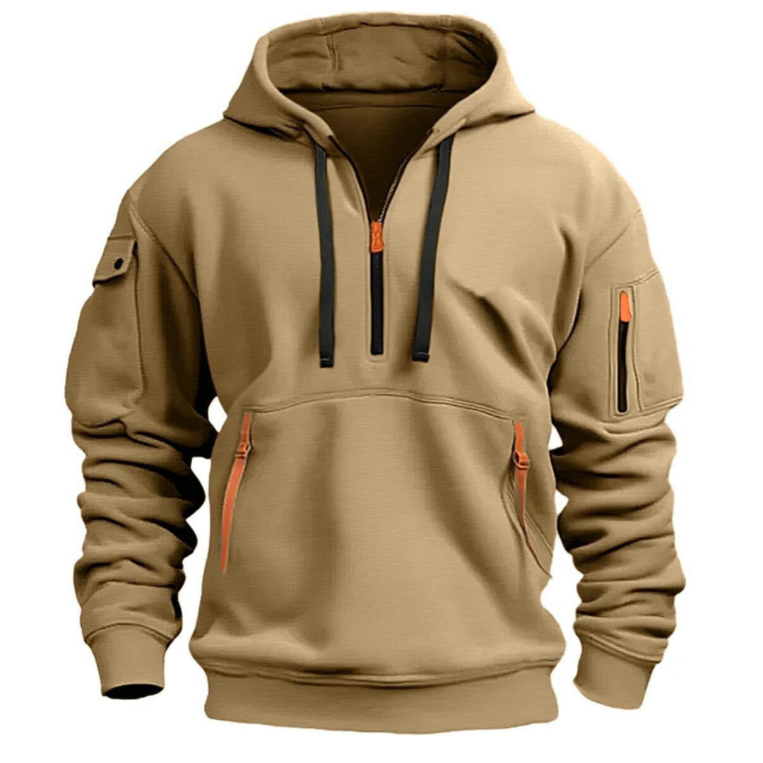 Hoodie Homme Manches Longues Avec Poches Utilitaires Multiples Poches Zippées Pour Le Quotidien