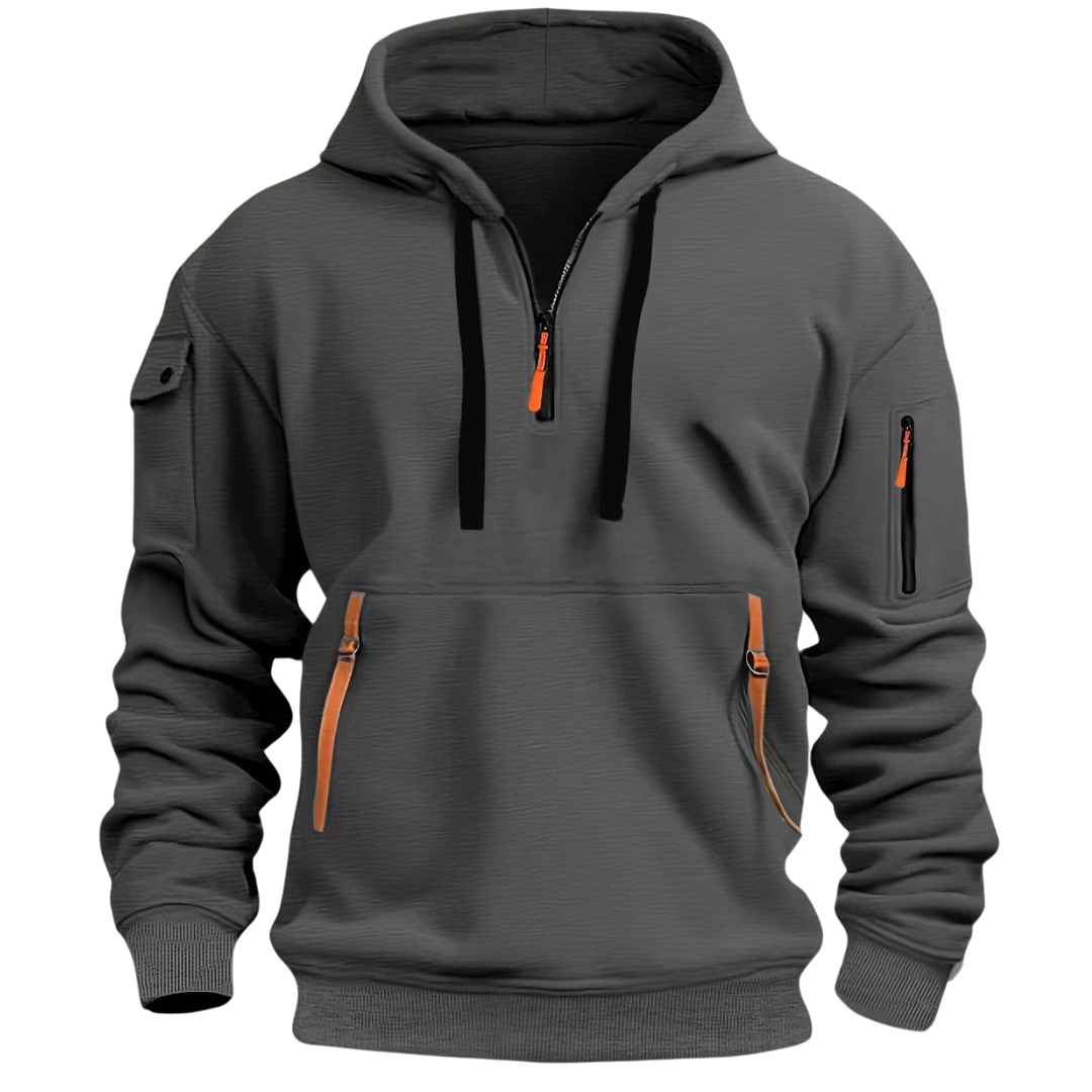 Hoodie Homme Manches Longues Avec Poches Utilitaires Multiples Poches Zippées Pour Le Quotidien