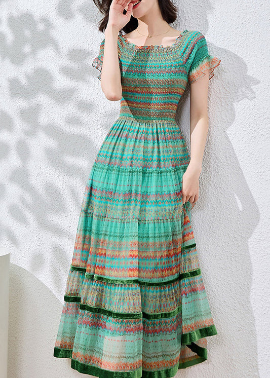 Robe d'été en coton patchwork bleu à volants et imprimés - Amawinc