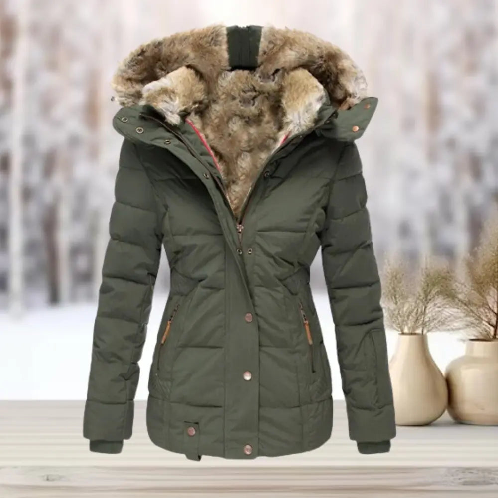 Doudoune Femme Ajustée en Duvet avec Doublure en Fourrure Synthétique pour Confort Chaud et Élégance Quotidienne