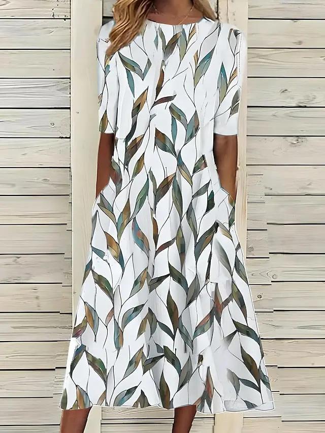 Robe Florale Midi A Line Amawinc Pour Femmes Élégance Sans Effort et Confort Imprimé Botanique