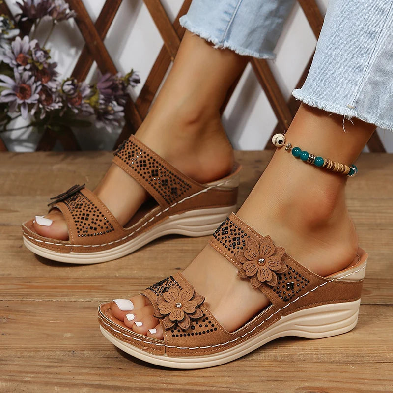 Sandales À Talon Compensé Florales Pour Femme Confortables Et Élégantes Pour L'Été
