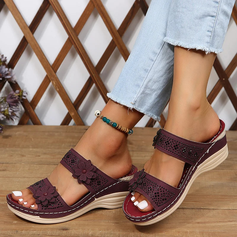 Sandales À Talon Compensé Florales Pour Femme Confortables Et Élégantes Pour L'Été