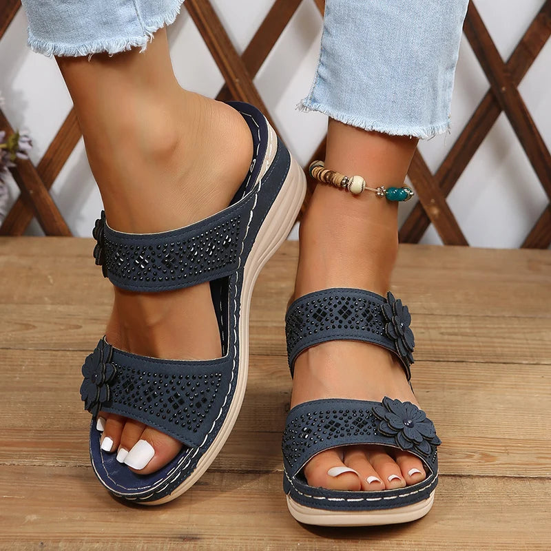 Sandales À Talon Compensé Florales Pour Femme Confortables Et Élégantes Pour L'Été