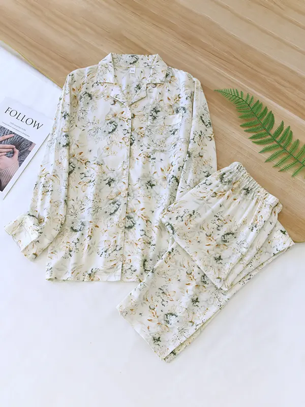 Ensemble Pyjama Floral pour Femme Deux Pièces Élégant Confortable Dormir et se Détendre