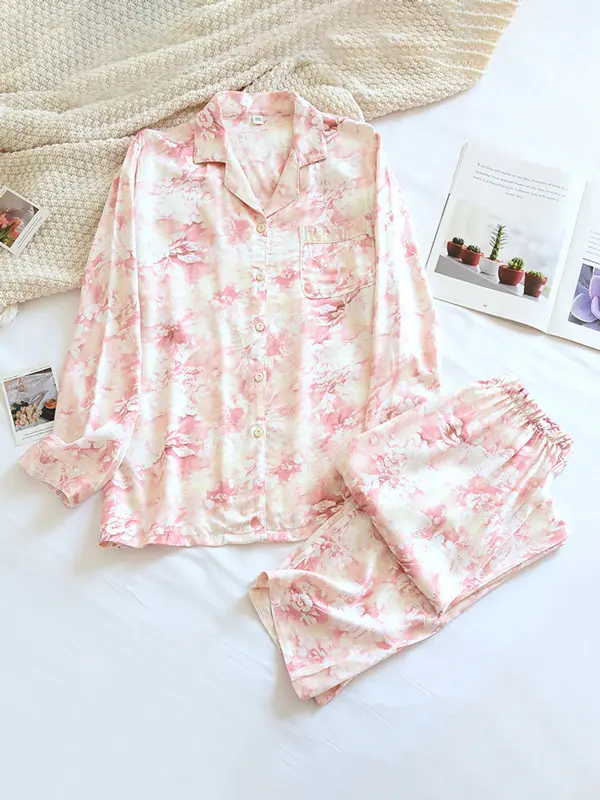 Ensemble Pyjama Floral pour Femme Deux Pièces Élégant Confortable Dormir et se Détendre