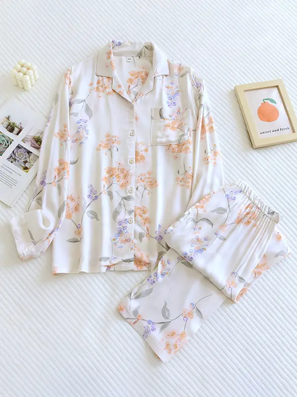Ensemble Pyjama Floral pour Femme Deux Pièces Élégant Confortable Dormir et se Détendre