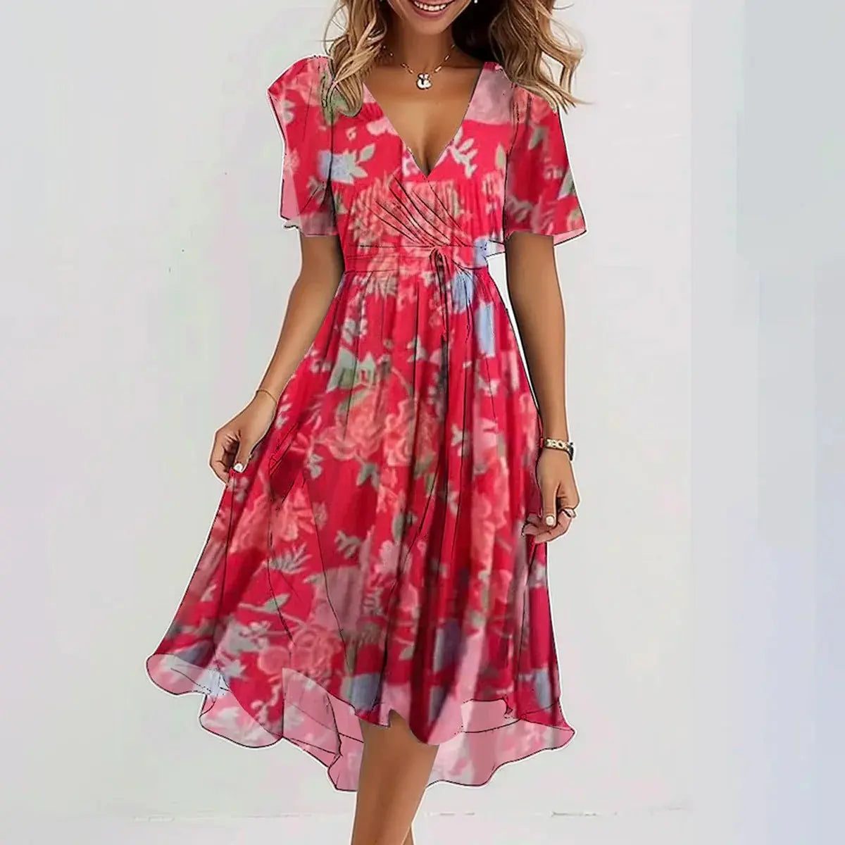 Robe Midi Florale Pour Femmes Élégance Sans Effort Avec Coupe Fluide Parfaite Pour Été Et Événements