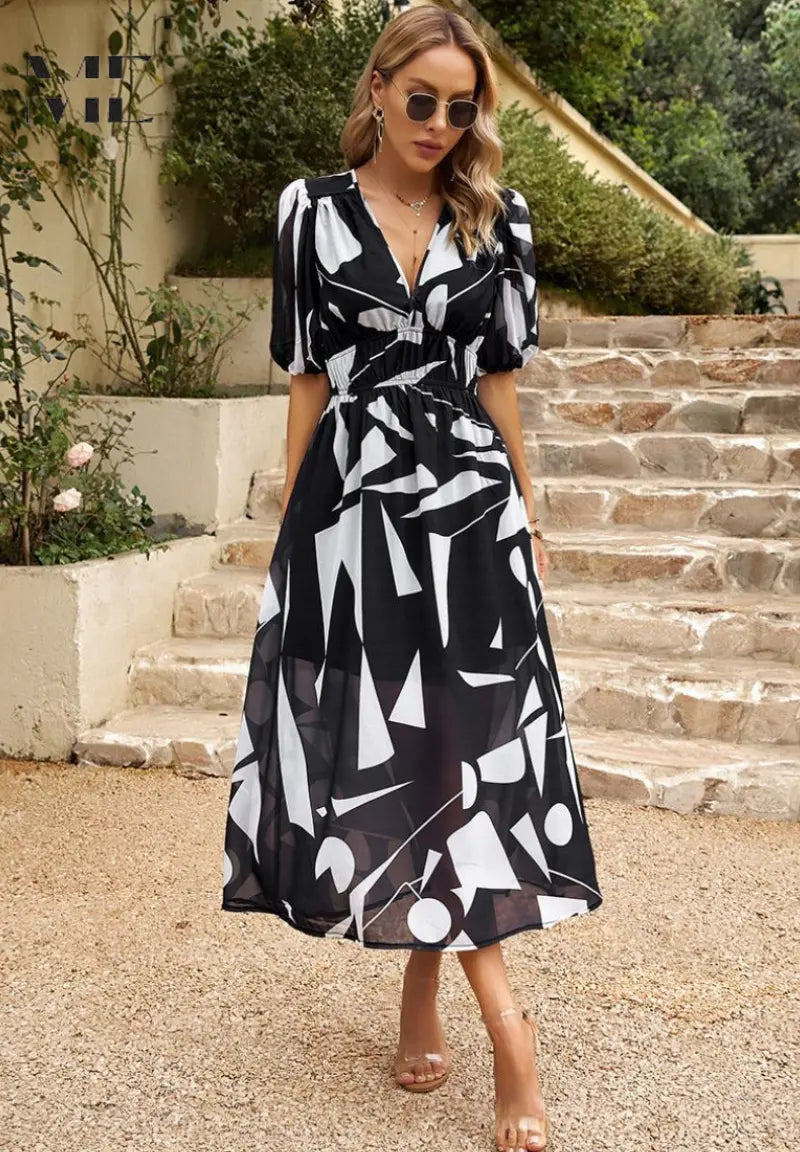 Robe Midi Florale pour Femme Élégante et Décontractée avec Motif Floral Vivant pour Printemps Été