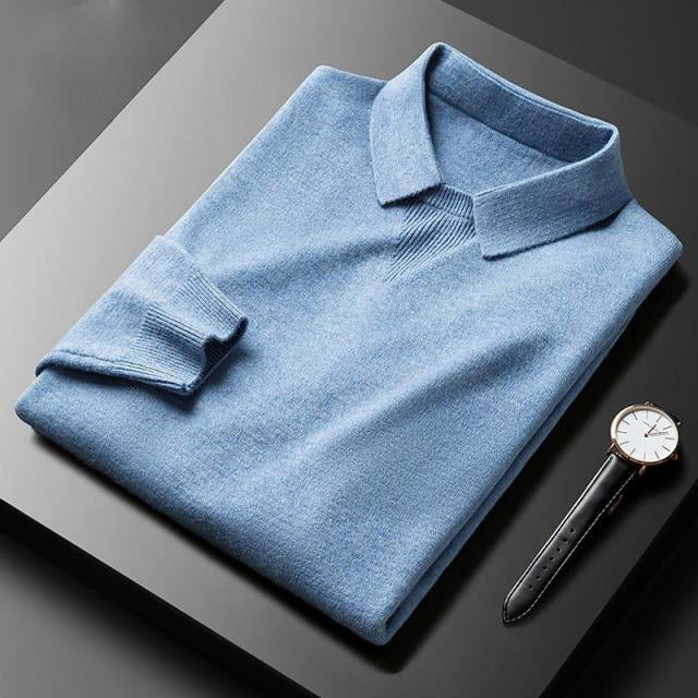 Pull Essentiel François Blanchet En Laine Légère Avec Col Chemise Et Manches Longues Élégant