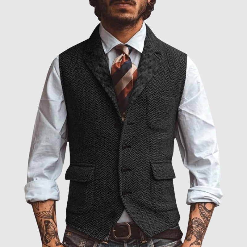 Gilet Homme Herringbone Élégance François Blanchet Slim Fit pour Mariage et Événements Formels