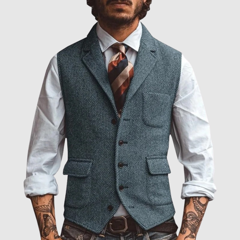 Gilet Homme Herringbone Élégance François Blanchet Slim Fit pour Mariage et Événements Formels